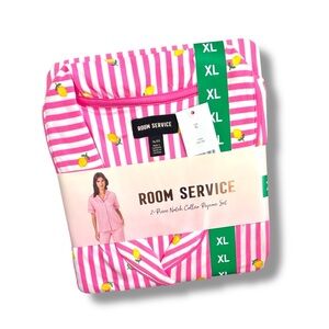 Room Service Pink Striped Lemon Print Pajama Set